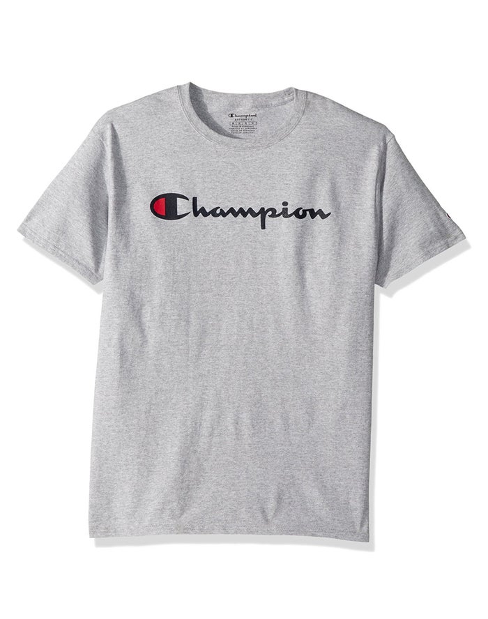 Champion Drenge T-Shirts Grå - Cotton Script Logo - Danmark JBR-420513